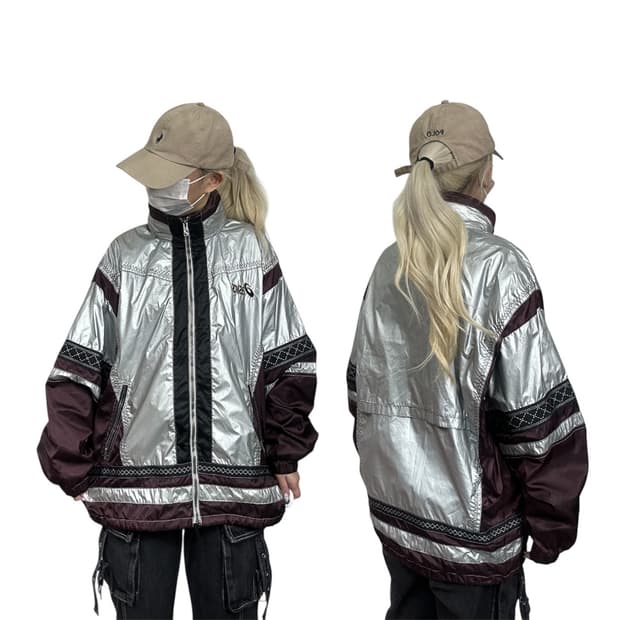 90s 아식스 메탈 유광 y2k 오버핏 바람막이 트랙 자켓 M