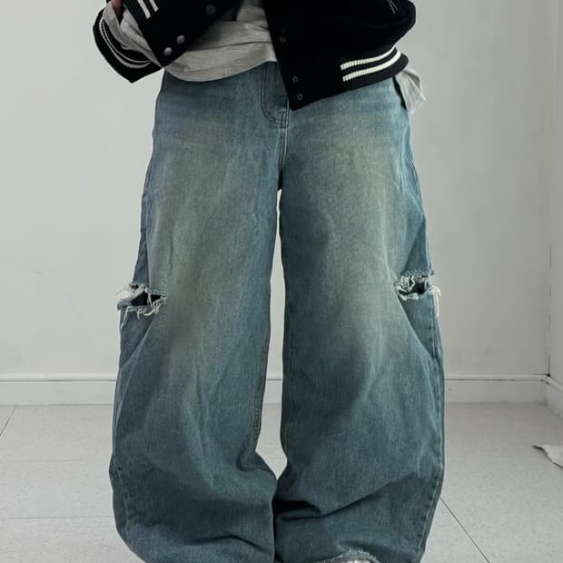빈티지 데님 데미니 와이드 팬츠