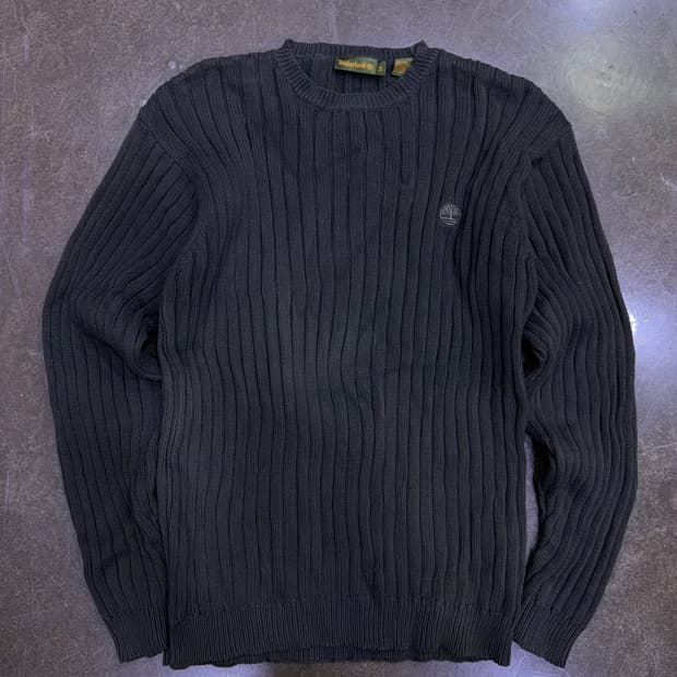 팀버랜드 자수 로고 코튼 니트 스웨터 올리브 그레이 M