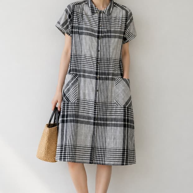 에이글(AIGLE) 빈티지 체크 원피스 (린넨 혼방 / M사이즈)