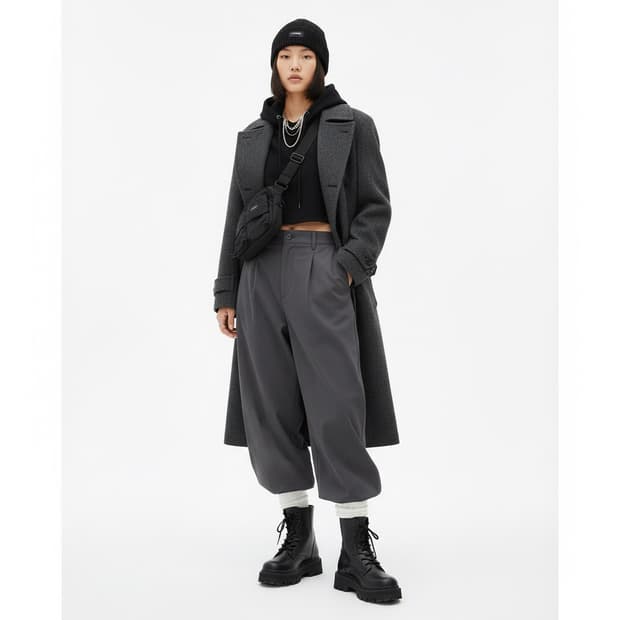 베르니스 더블 봄 코트 차콜 그레이