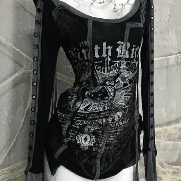 salvage long sleeve 펑크갸루 y2K 아일렛 롱슬리브