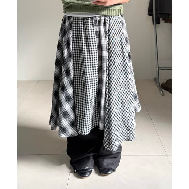 빈티지 언발 체크 스커트