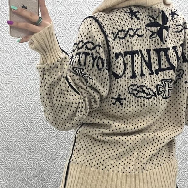 디젤 올드스쿨 빈티지 레터링 울 가디건 XL C06918