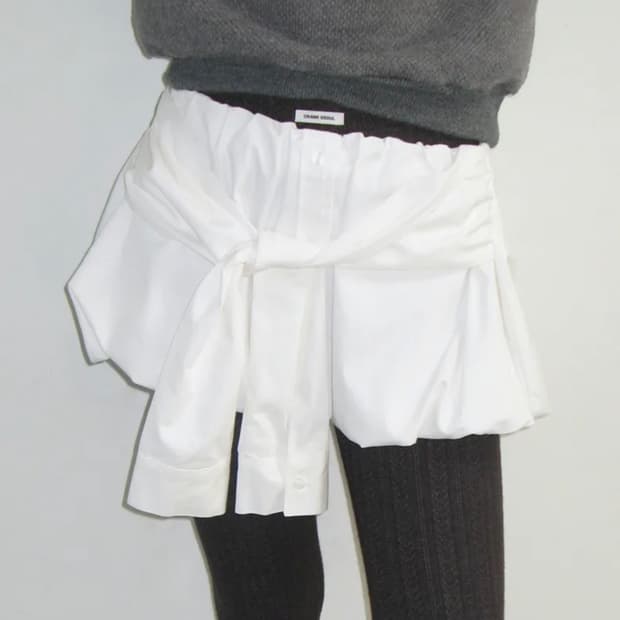 크랭크 슬리브 타이 벌룬 스커트_화이트