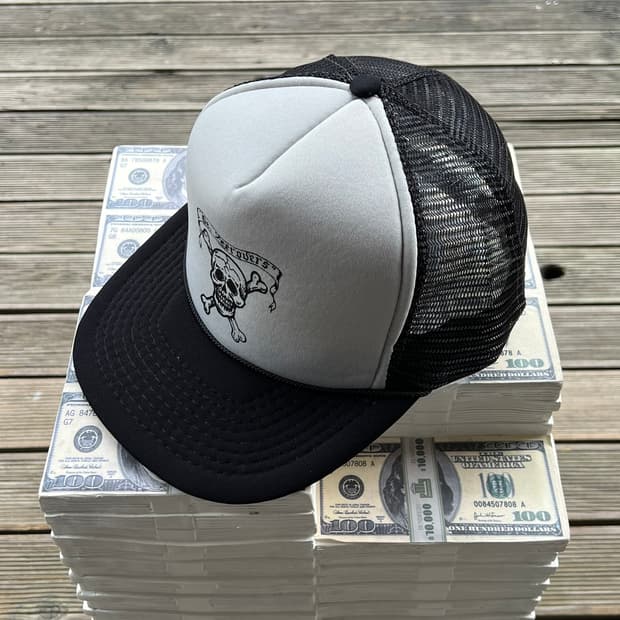 90's 빈티지 스컬 트러커캡 바이커 메쉬 스냅백