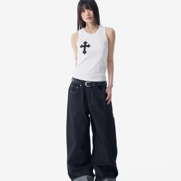 Cinch Back Denim Pants (Black)