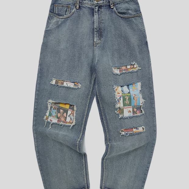 위캔더스 플레이보이 패치 데님 팬츠 (XL)