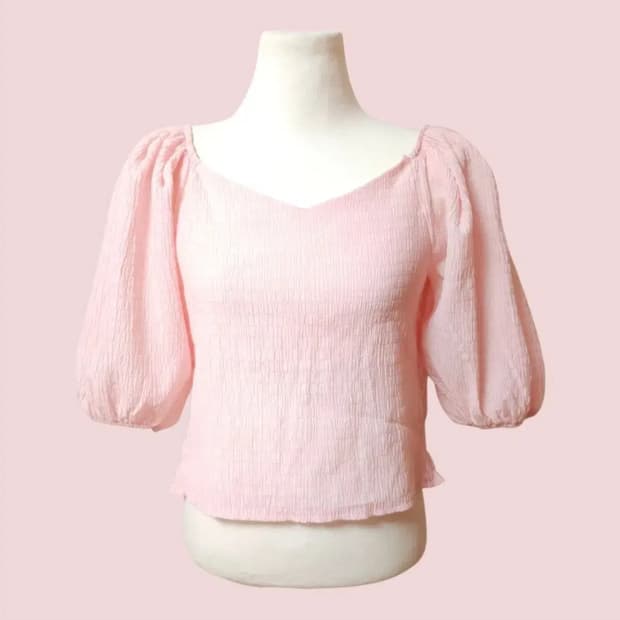 스모크밴딩 핑크 블라우스