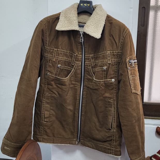 YAJAYU 브라운 코듀로이 양털 카라 자켓