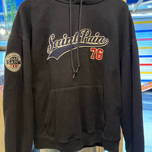 세인트페인 SP 팀 로고 후드티 네이비