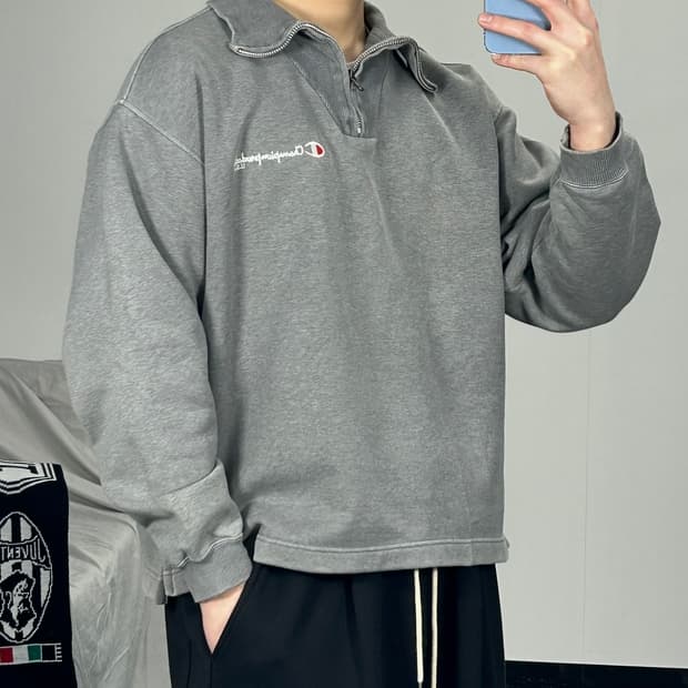 챔피온 00‘s 스웨트 크롭 카라티 L 