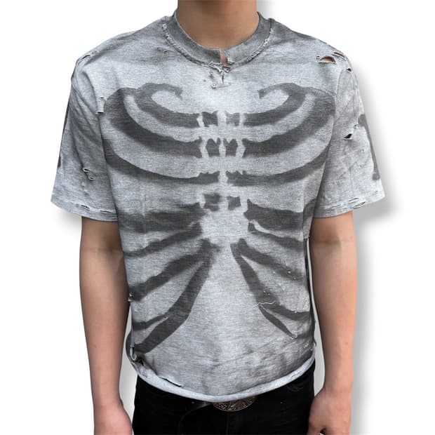 Custom graffiti skeleton distressed tee