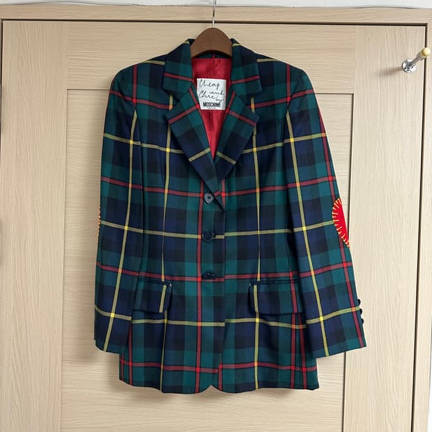 모스키노 그린 체크 하트 엘보 패치 자켓 (국내 55사이즈) 
