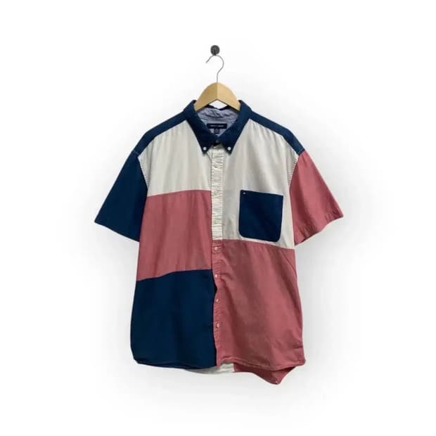 타미 90s빈티지 컬러블록 반팔 셔츠 2XL