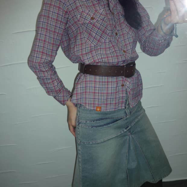 One pleats denim midi skirt
