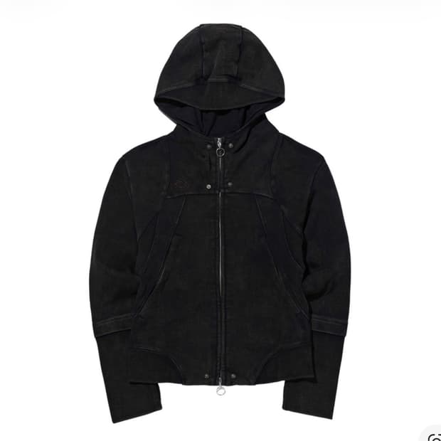 (W) 미스치프 롬버스 펀칭 후드 집업 워시드 블랙