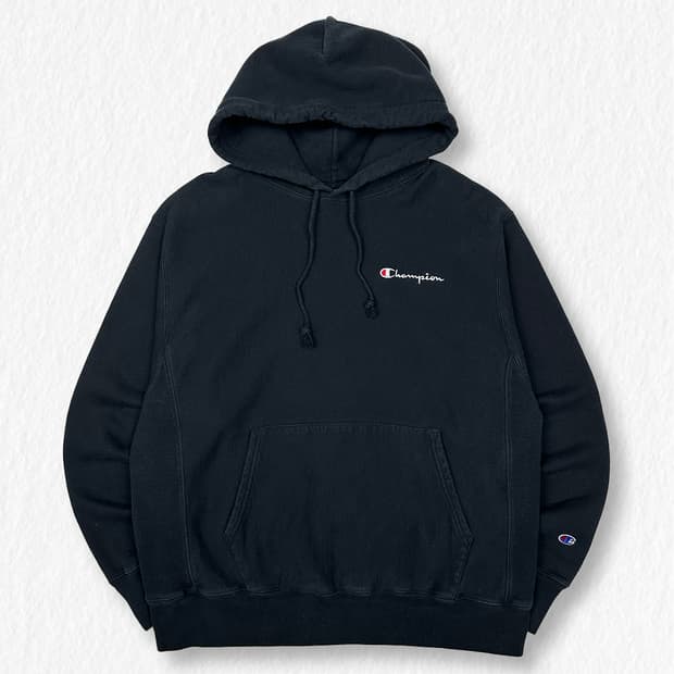 챔피언 리버스위브 기모 후드티 블랙