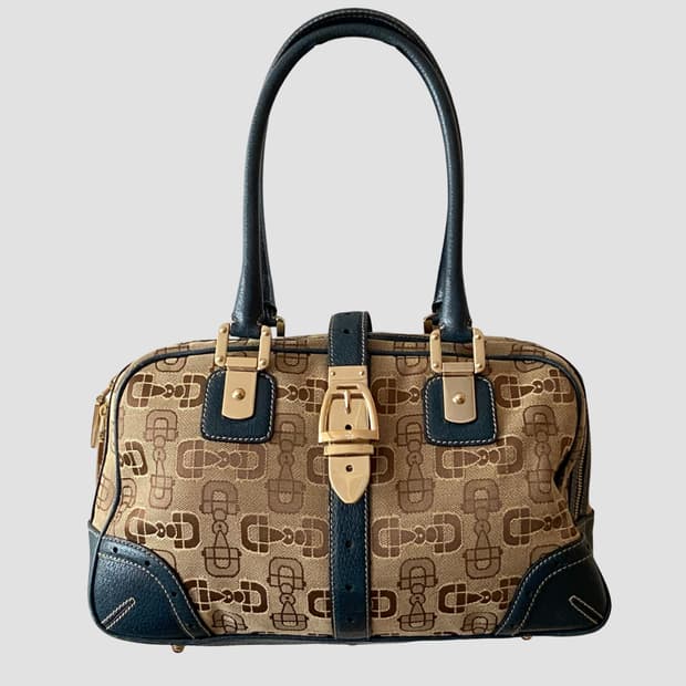 [구찌(Gucci)]블루 모노그램 캔버스 레더 트림 핸드백(정품)