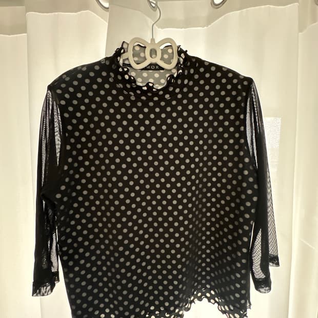 빈티지 땡땡이 5부 7부 시스루 상의