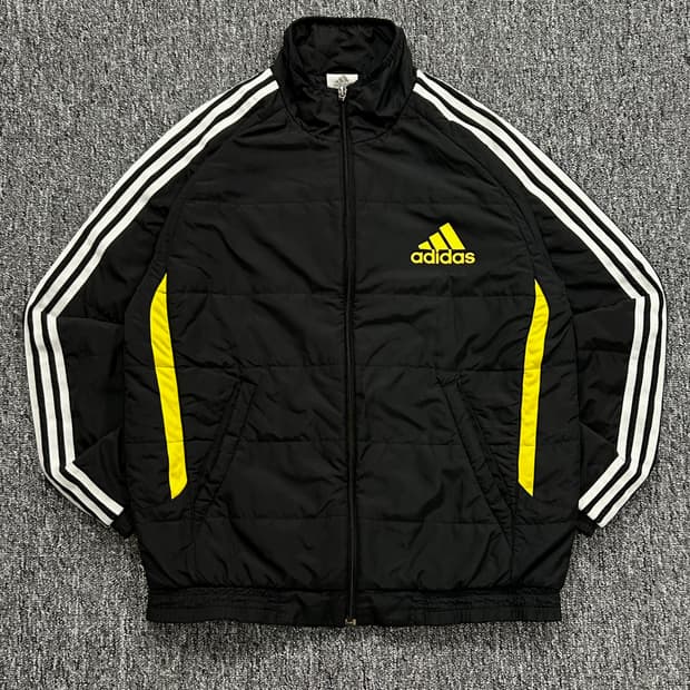 아디다스 옐로우 로고 사이드라인 패딩 점퍼 M
