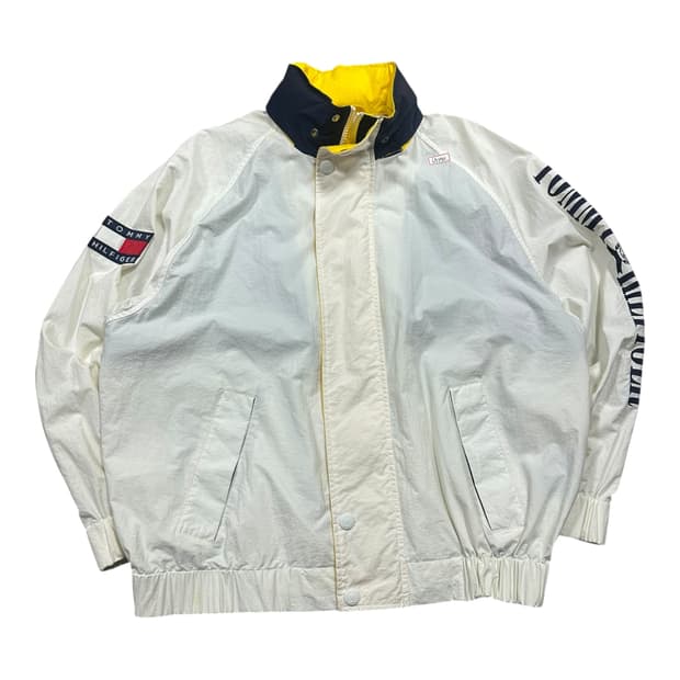 ✨ (바배) 타미 힐피거 00s 스펠아웃 화이트 히든후드 올드스쿨 바람막