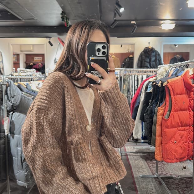 지컷 G-cut 브라운 보카시 포켓 니트 가디건 F