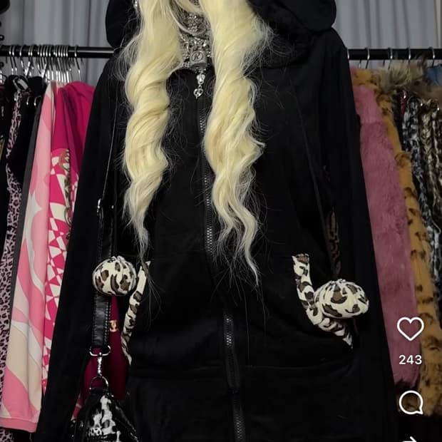 아케호무 우사미미 호피 갸루 폼폼이 후드원피스