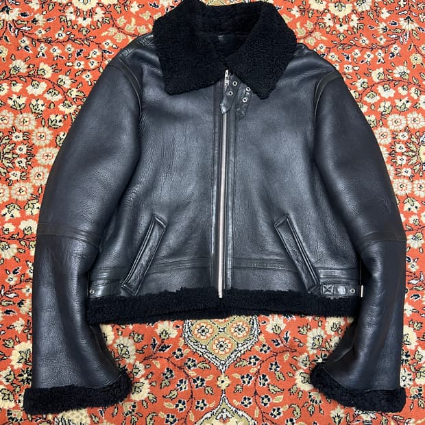 [110] 오버사이즈 리얼레더 B-3 무스탕 블랙