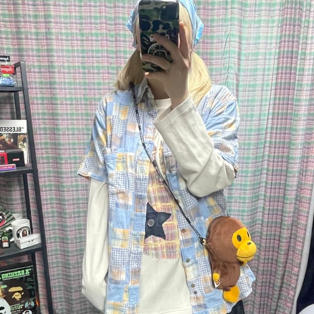 패치워크 셔츠 #모리걸 #패치 #체크