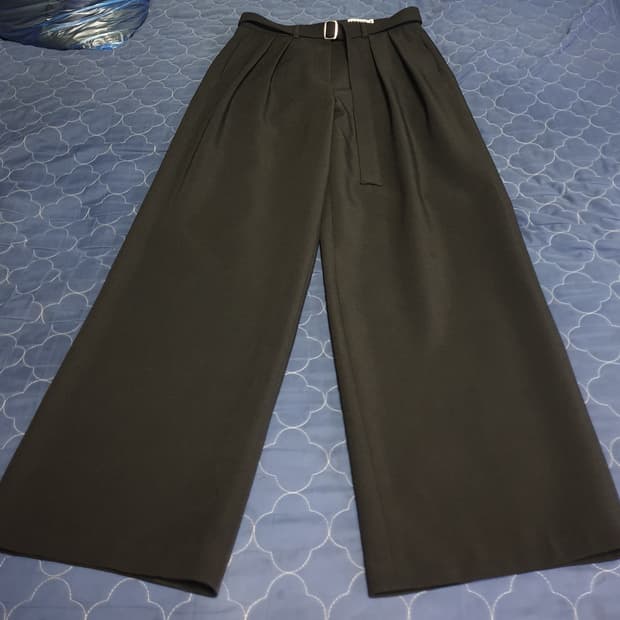 LAMAGIE FEMME 투턱 벨티드 와이드 슬랙스 블랙 (M)