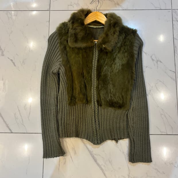 빈티지 토끼털 니트집업 Y2K 00’s 카키