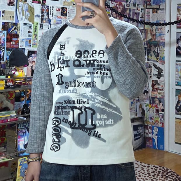 빈티지 펑크 레터링 나그랑 롱슬리브