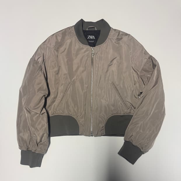 여성 자라 ZARA 루즈핏 크롭 봄버 항공 점퍼 베이지