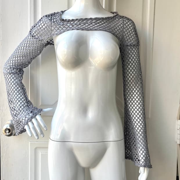 Vintage knit 빈티지 그물 니트 볼레로 가디건 그레이