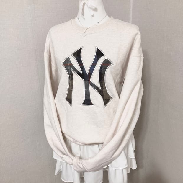 MLB 체크 빅로고 맨투맨 S