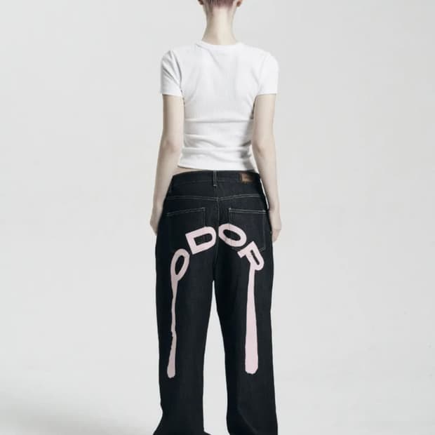 ODOR Logo drop denim in pink size 2