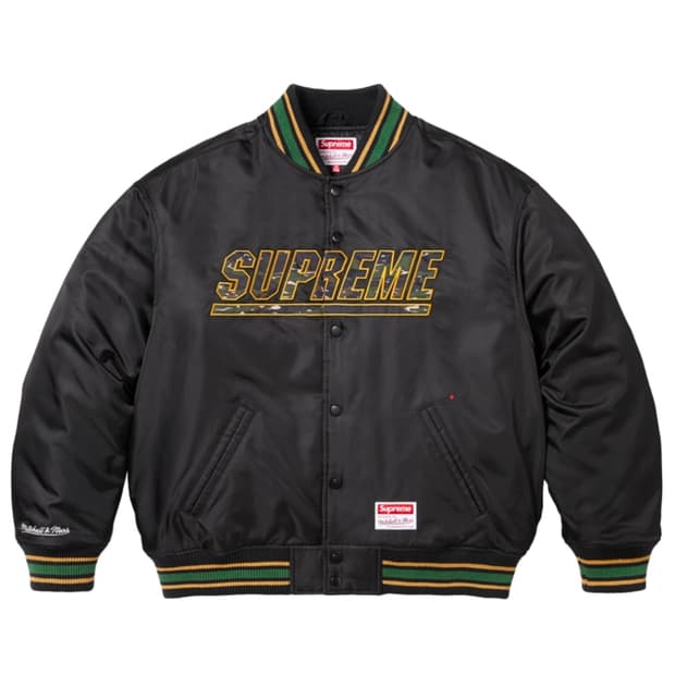 슈프림 미첼앤네스 카모 로고 바시티 자켓 블랙 25SS L사이즈