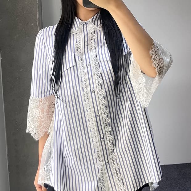 셀프포트레이트 20s/s 스트라이프 레이스 레이어드 셔츠