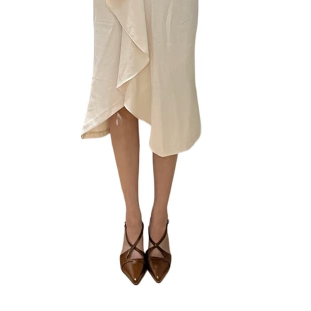 프릴 미디 스커트 