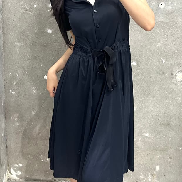 Courreges 꾸레쥬 네이비 퍼프 블라우스 원피스