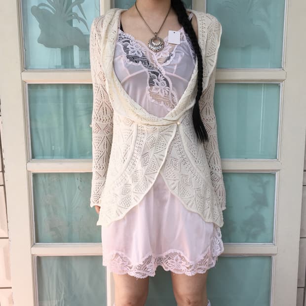 Tied ruffle wrap crochet cardigan