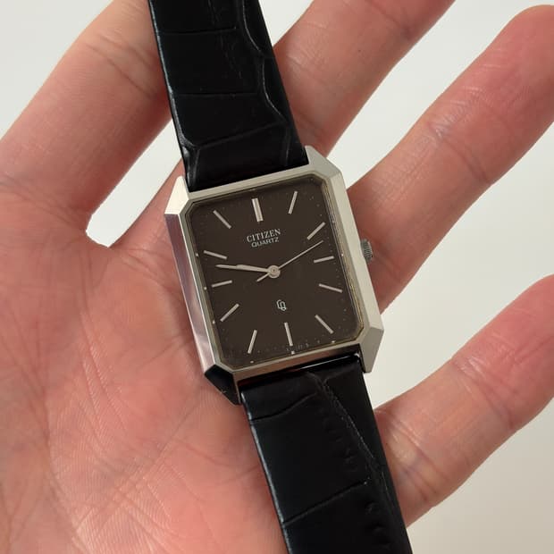 시티즌 1980년대 빈티지 시계 CQ 브라운 다이얼 실버 탱크 쿼츠 남성