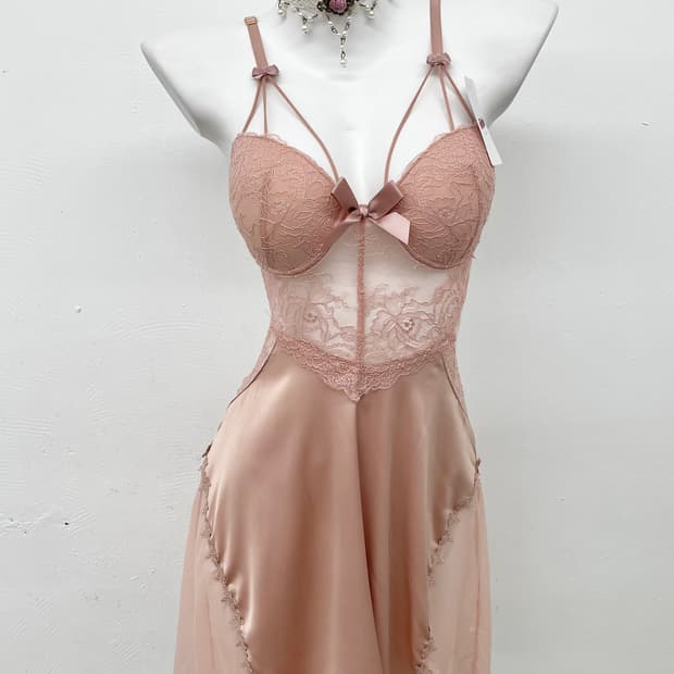 핑크 리본 레이스 슬립