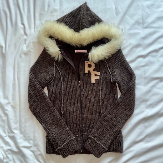 [Rose Fan Fan] JPN 빈티지 퍼 후드 니트 집업 xs