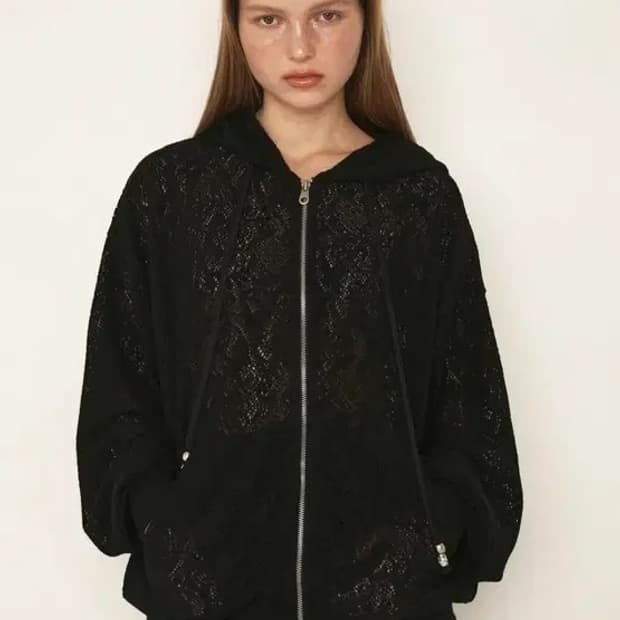 폴리수엠 보헤미안 레이스 후드집업 블랙