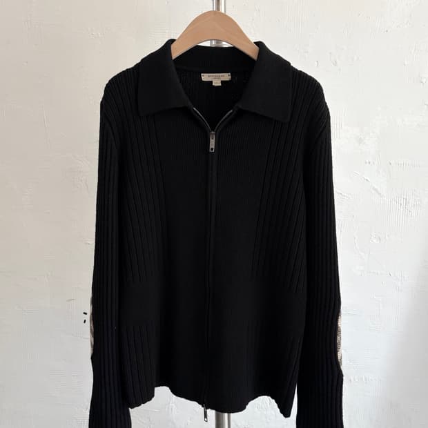 Burberry 버버리 블랙 노바체크 패치 니트 집업