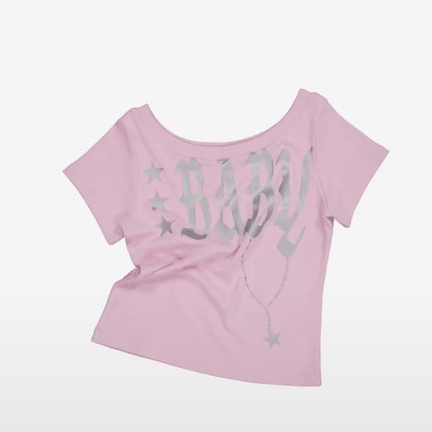 셋업이엑스이 오프숄더 BABY WIDE NECK TOP (PINK)