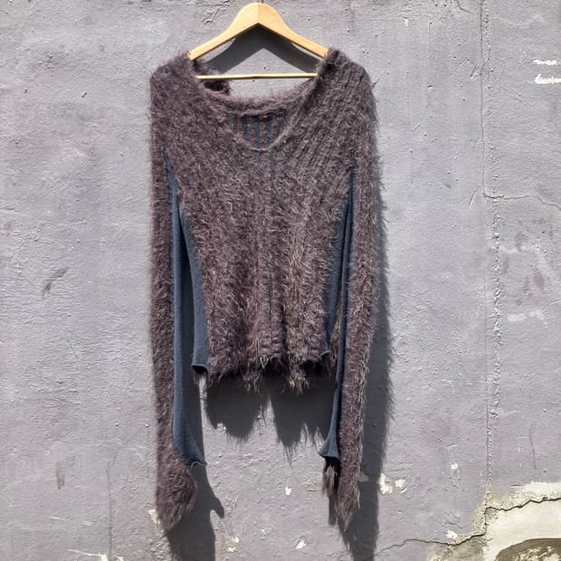 FENDI 퍼플 모헤어 스트라이프 니트 스웨터 M