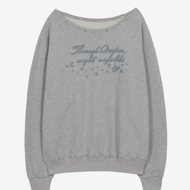 일리고 원숄더 스터드 보트넥 맨투맨 멜란지